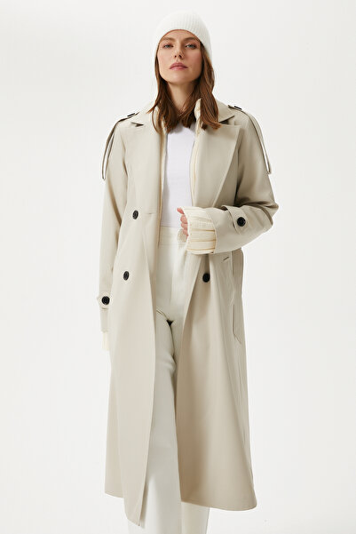 Ritnice Women's Detroit Lined Epaulet Detailed Long Stone Trench Coat