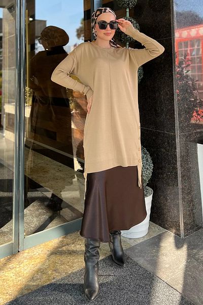 julude Μπεζ χιτζάμπ πλεκτό χιτζάμπ με λεπτομέρειες