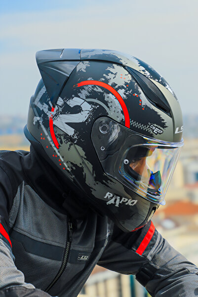 LS2 RAPID 2 CIRCLE MAT SİYAH-KIRMIZI KASK + SPOILER