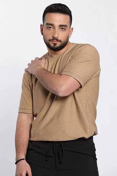 MİSHAR İTALİA Κόκκινο μπεζ Crew Neck Basic Casual Ανδρικό T-Shirt