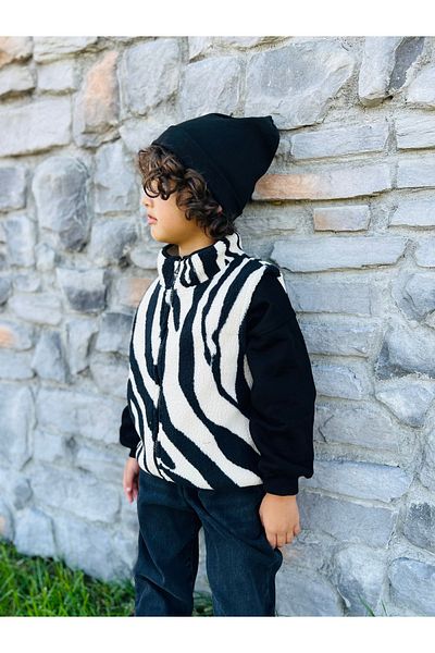 DİVİSTA Unisex Children's Ecru Color Fleece Inside Zippered Vest