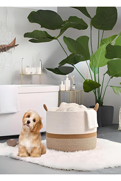 HomeTurko سلة كبيرة من الجوت - سلة غسيل متسخة، سلة بوهيمية حديثة، هدايا تذكارية