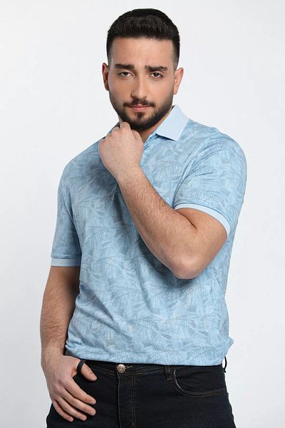MİSHAR İTALİA Мъжка тениска с поло яка в синьо с шарки
