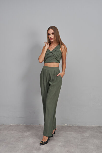 Rabia Çelik Kadın Haki Yeşil Büstiyer Pantolon Ceket Alt Üst Takım