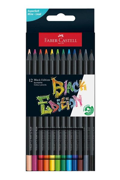Faber Castell 12 Colors Dry Paint Black Edition 1 Pack of 12 Dry Paint Full Size Cardboard Box