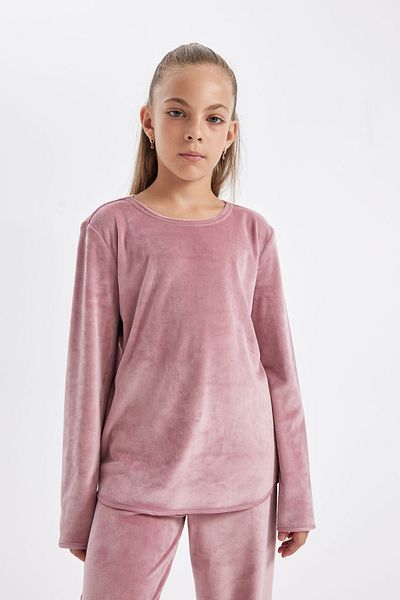 DeFacto Σετ πιτζάμες για κορίτσια με λαιμόκοψη Fleece μακρυμάνικο μπλουζάκι με μακρύ κάτω μέρος D1067a824wn
