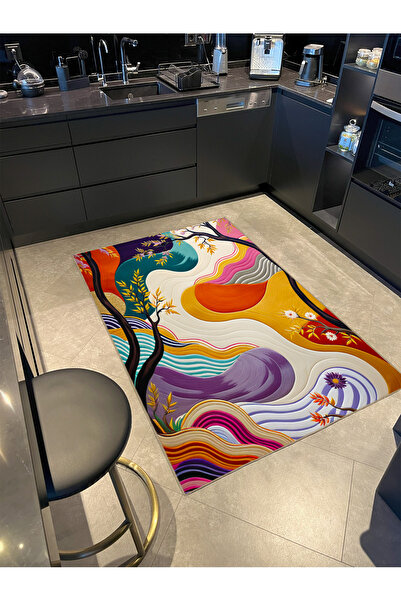 Rugs Modern Halı Paris Koleksiyonu Soyut Temalı Ağaç ve Dalgalı Desenli Moder...