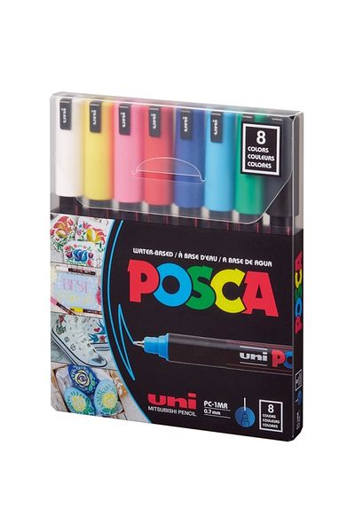 UNİ-BALL Uni Posca Water Based Marker Primary Colors Pc-1Mr/8C 0.7 Set of 8