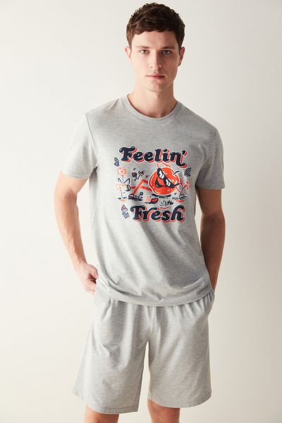 Penti Σετ Πιτζάμα Fresh Grey Melange με σορτς