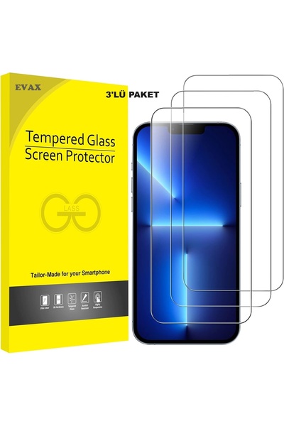 Evax 3'lü Paket iPhone 13 Pro Max Uyumlu Temperli HD+ Cam Ekran Koruyucu (3'l...