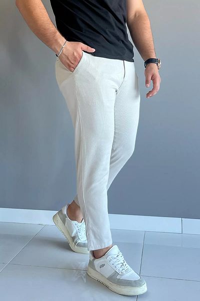 MİSHAR İTALİA Stone Waist Elastic Self Patterned Gabardine Trousers