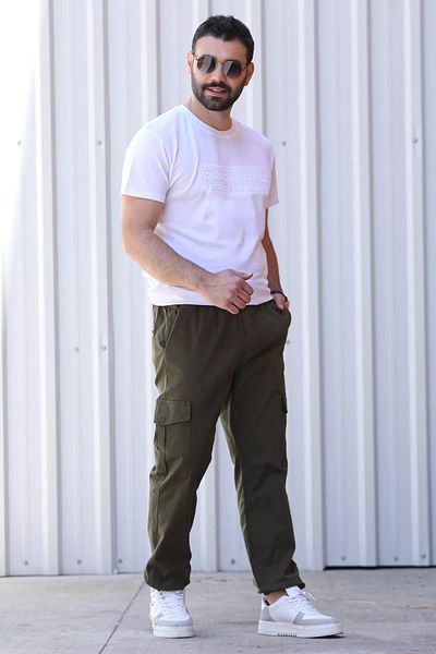 MİSHAR İTALİA Ανδρικό παντελόνι Cargo Pocket Khaki με ελαστική μέση και πόδι