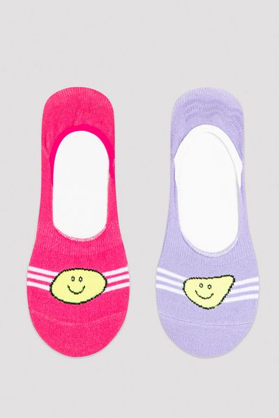 Penti Fuchsia Purple Smiley Face 2-Piece Ballerina Socks