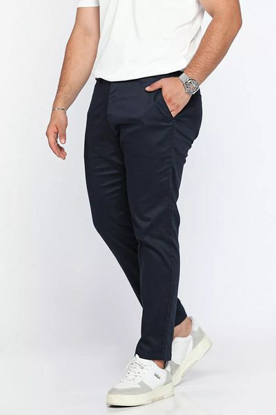 MİSHAR İTALİA Navy Blue Elastic Waist Gabardine Trousers