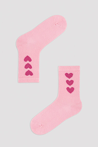 Penti Girl's Pink Heart Patterned 3-Piece Socks