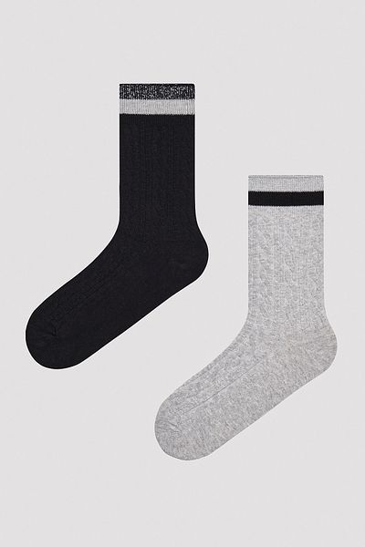 Penti Чорапи до глезена Jacquard Shiny Line, черно-сиви, 2 броя