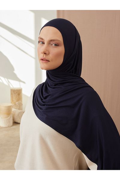 Femple Modest Premium Jersey Shawl - Navy Blue, Ενήλικες, Ραμμένο στο πηγούνι, Στιγμιαίο Hijab