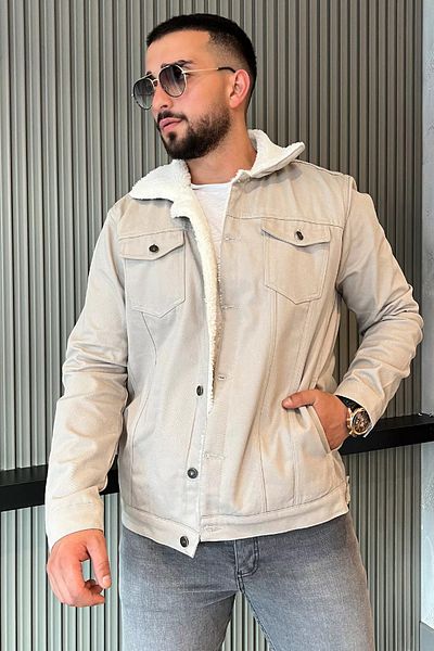 MİSHAR İTALİA Γκρι ανδρικό βελούδινο μπουφάν Gabardine