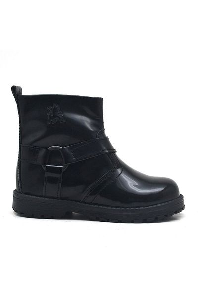 Rakerplus Chiron Genuine Leather Black Patent Leather Zippered Baby Girl Boots