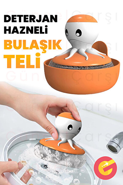 Ahtapot Şekilli Deterjan Hazneli Bulaşık Teli, Tencere Tava Tabak Yıkama Teli Fırçası