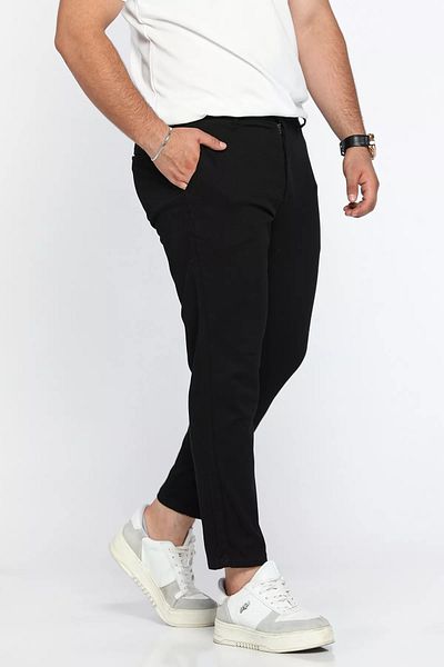 MİSHAR İTALİA Black Elastic Waist Self Patterned Gabardine Trousers