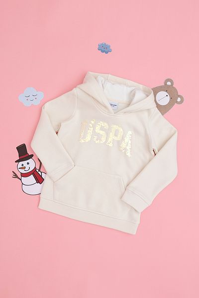 U.S. Polo Assn. Κρεμ βασική φούτερ με κουκούλα για κορίτσια 50292512 -vr071