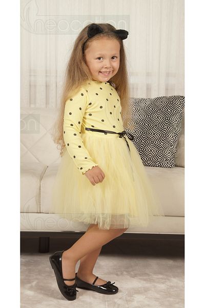 neocotton Rochie din tul pentru fetiță cu mâneci lungi cu buline pentru aniversare și ocazii speciale