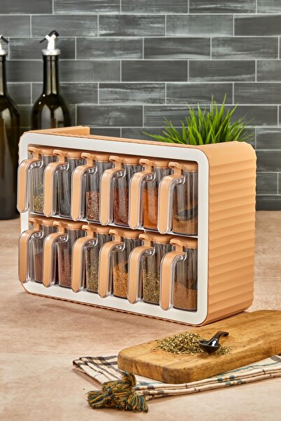 icone life 12-Piece Spice Rack with Handle - Set with Stand, Adhesive Lid and Spoon