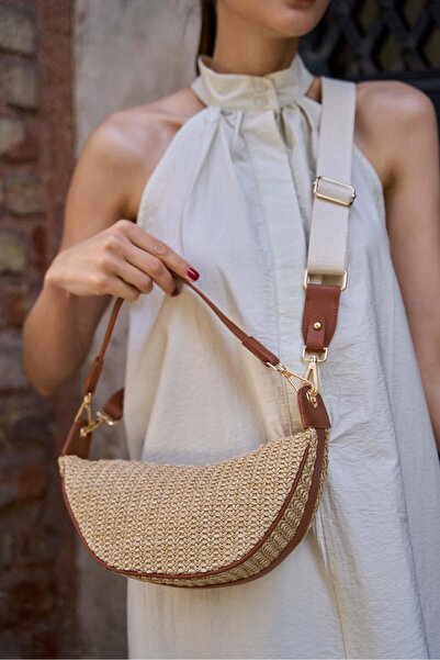 Madamra Tan Straw Women's Crossbody Bag