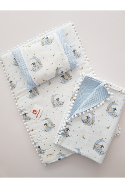 ilkimbebe طقم حفاضات أطفال مع بطانية - وسادة، موسلين، حديثي الولادة، سرير الأ...