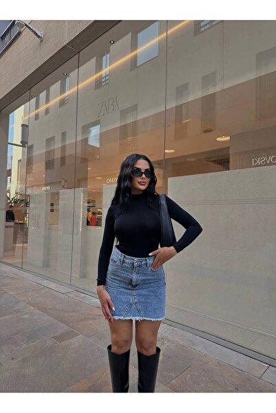 LB Laluna Butik Жіноча синя джинсова спідниця з високою талією з деталями пускул