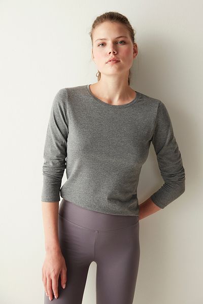 Penti Dark Gray Melange Basic Long Sleeve Top