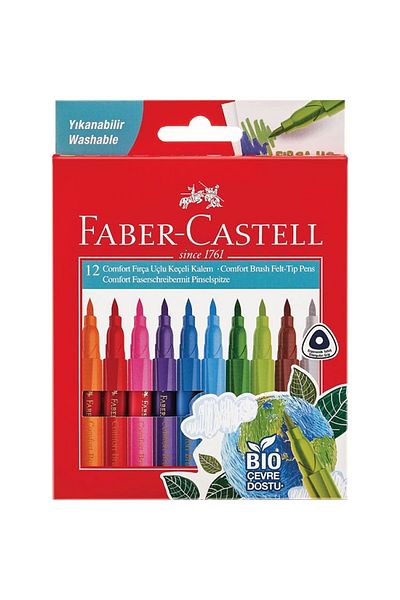 Faber Castell 12 Colors Comfort Felted Plastic Brush Pen - Body Tip