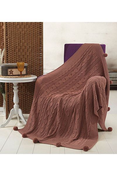DOUX HOME Sevda Knitwear Knitted Tv Blanket with 10 Pompoms 130 X 170 (Rose)