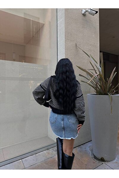 LB Laluna Butik Жіноча синя джинсова спідниця з високою талією з деталями пускул