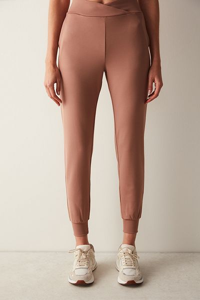 Penti Pantaloni de sport comozi, maro deschis, cu talie încrucișată