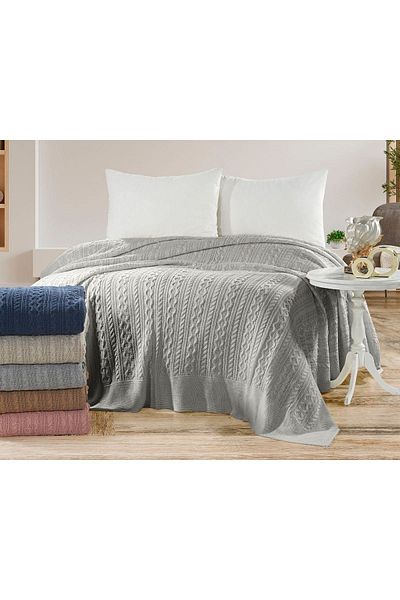 coton doux Mediterranean Knitwear Bedspread 220 X 240 (Grey)