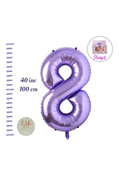 ZEAP Rakam Balon Mor Renk Folyo Balon 100cm 40 36 Inç Helyum Balon 8 Yaş Balo...