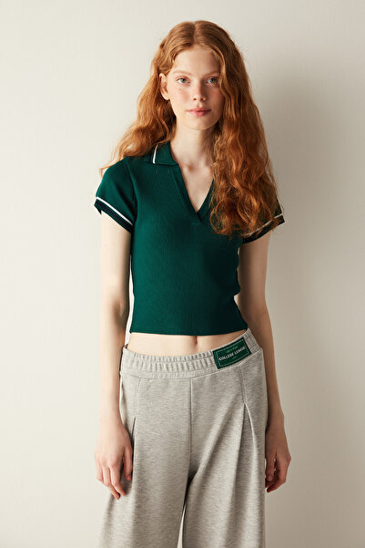 Penti Koyu Yeşil Polo Yaka Kısa Kollu Üst