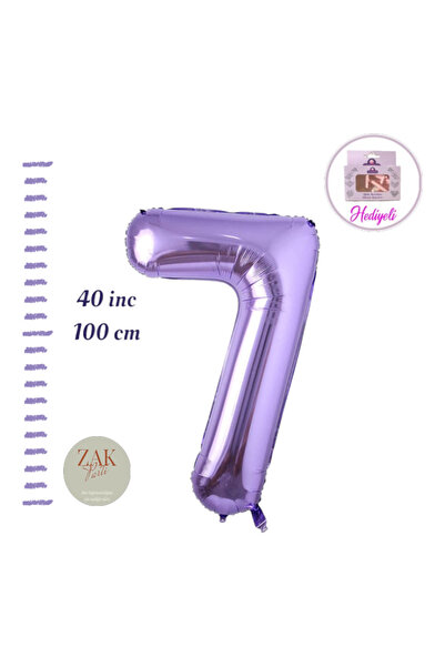 ZEAP Rakam Balon Mor Renk Folyo Balon 100cm 40 36 Inç Helyum Balon 7 Yaş Balo...