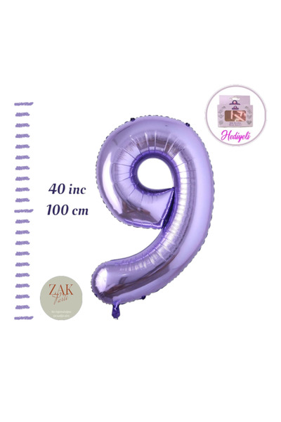 ZEAP Rakam Balon Mor Renk Folyo Balon 100cm 40 36 Inç Helyum Balon 9 Yaş Balo...