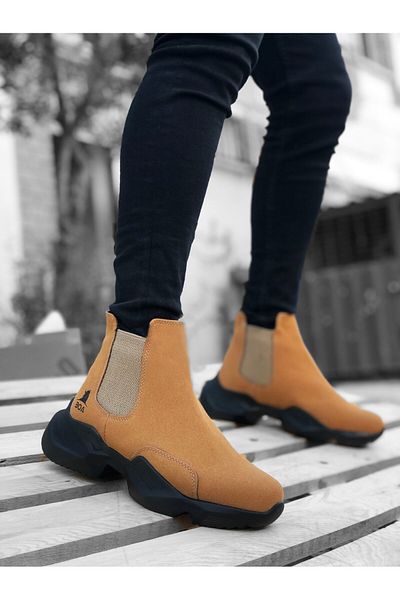 BOA Ba0444 Ανδρικά αθλητικά μισά μποτάκια με ψηλή σόλα Camel χωρίς κορδόνια