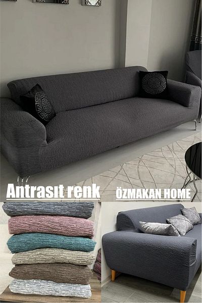 ÖZMAKAN Κάλυμμα καναπέ Jacquard και Κάλυμμα καναπέ-κρεβάτι για 3 άτομα - Anthracite (Περιεχόμενο προϊόν 1 Τεμάχιο)