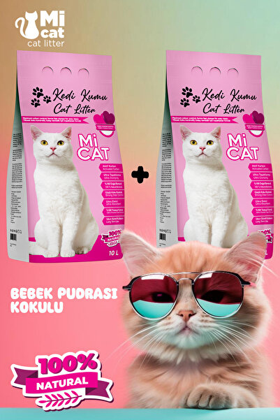 Mİ CAT 2x10 L Bebek Pudrası Kokulu Doğal Bentonit Kedi Kumu Süper Topaklanan ...