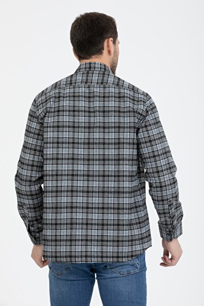 Varetta Чоловіча сіра довга сорочка з кишенями та клітинкою, тепла зимова сорочка