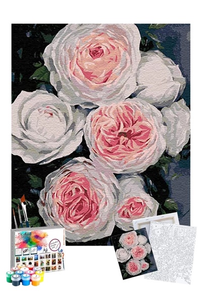 Tabdiko Sayılarla Boyama Seti 40 x 50 cm Tuval Şasesine Gerili Beyaz Güller