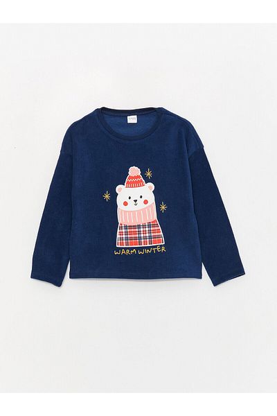 LC Waikiki Lw - Crew Neck Christmas Themed Long Sleeve Fleece Girl's Pajama Set