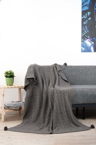 DOUX HOME Leyla Knitwear Tv Blanket - 4 Pompoms, 130X170 Anthracite