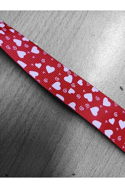 Kezban Tekstil 20 Mt 2.5 cm Red White Heart Ribbon
