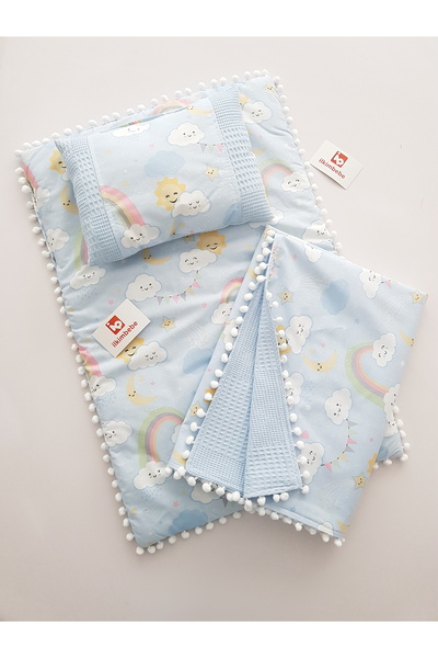 ilkimbebe طقم حفاضات أطفال مع بطانية - وسادة، موسلين، حديثي الولادة، سرير الأ...